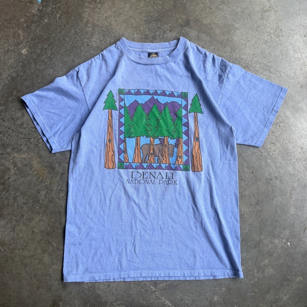 Vintage 90s Denali National Park Graphic Art Tee Shirt Animal Nature Mens Medium